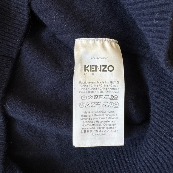 Kenzo Paris Navy Sweater With Boke Flower Crest 100% wool - Picture 7 of 12